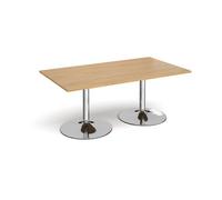 Trumpet base rectangular boardroom table 1800mm x 1000mm - chrome base, oak top