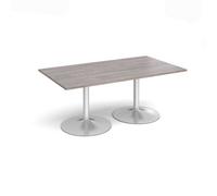 Trumpet base rectangular boardroom table 1800mm x 1000mm - silver base, grey oak top