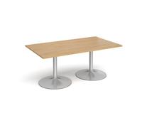 Trumpet base rectangular boardroom table 1800mm x 1000mm - silver base, oak top