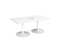 Trumpet base rectangular boardroom table 1800mm x 1000mm with central cutout 272mm x 132mm - white base, white top