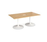 Trumpet base rectangular boardroom table 1800mm x 1000mm with central cutout 272mm x 132mm - white base, oak top