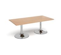 Trumpet base rectangular boardroom table 2000mm x 1000mm - chrome base, beech top
