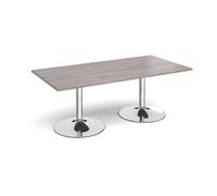 Trumpet base rectangular boardroom table 2000mm x 1000mm - chrome base, grey oak top