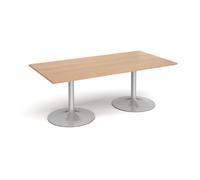 Trumpet base rectangular boardroom table 2000mm x 1000mm - silver base, beech top