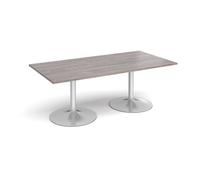Trumpet base rectangular boardroom table 2000mm x 1000mm - silver base, grey oak top