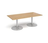 Trumpet base rectangular boardroom table 2000mm x 1000mm - silver base, oak top