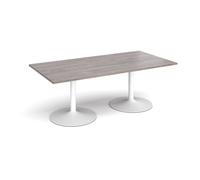 Trumpet base rectangular boardroom table 2000mm x 1000mm - white base, grey oak top
