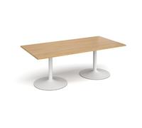 Trumpet base rectangular boardroom table 2000mm x 1000mm - white base, oak top