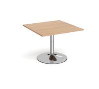Trumpet base square extension table 1000mm x 1000mm - chrome base, beech top