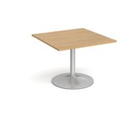 Trumpet base square extension table 1000mm x 1000mm - silver base, oak top