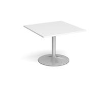 Trumpet base square extension table 1000mm x 1000mm - silver base, white top