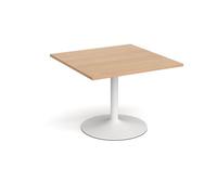 Trumpet base square extension table 1000mm x 1000mm - white base, beech top
