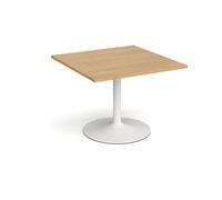 Trumpet base square extension table 1000mm x 1000mm - white base, oak top