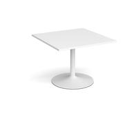 Trumpet base square extension table 1000mm x 1000mm - white base, white top