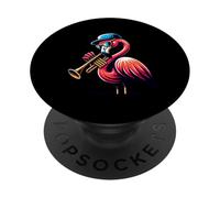 Trumpet Flamingo With Hat Cool Vibes PopSockets Adhesive PopGrip