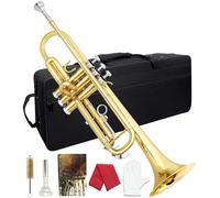 Trumpet For Beginner Trumpet Bb Professional Brass Gold Silver Brass Body Trompete Musical Instrument With Trumpet Box Blowing Mouth(Gold)