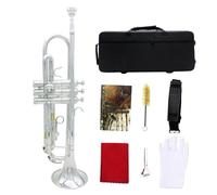Trumpet in B flat Colorful Trumpet Brass Pipe Body for Beginners Professional Playing Trumpet instrument Set (silver)