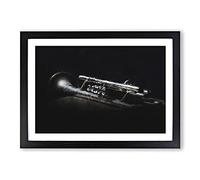 Trumpet in The Shadows Painting Framed Print | A2 Black Framed Wall Art | Ready to Hang | Modern Music Picture | Living Room Bedroom Lounge Office