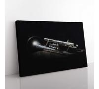 Trumpet In The Shadows Painting Modern Art Canvas Wall Art Print Ready to Hang, Framed Picture for Living Room Bedroom Home Office Décor, 50x35 cm (20x14 Inch)