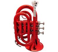 Trumpet Instruments Mini Pocket Trumpet Bb Flat Brass Wind Instrument With Gloves Carrying Case(Red)