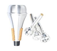 Trumpet Mouthpiece Mute Set 3C 5C 7C, Wireless Practice Silencer Combo for Brass Players, Silver - Plated Mouthpieces with Cork Seal, Includes 3 Sizes + Silencer for Home Studio or