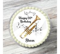 Trumpet Music Personalised Edible Icing Cake Topper, 7.5" Round