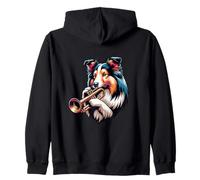 Trumpet Sheltie Dog Musical Harmony Zip Hoodie