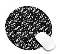 Trumpet Small Mouse Pad, Music Contemporary Musical Note Sound Waves None Black Round Rubber Washable Portable Travel Mousepad Idea for Home Office Desk Laptop Gamers Gift Round 8x8 Inch