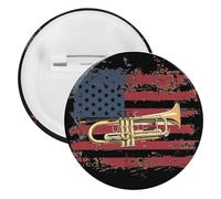 Trumpet U.S. Flag Trumpeter Round Lapel Pin Badges Backpack Pins Brooch for Hats Clothing Decorations 5PCS