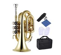 Trumpets Mini Bb Flat Trumpet Bb Flat Pocket Trumpet Brass Wind Instrument With Mouthpiece Gloves Cleaning Cloth Carrying Case Trumpet Instrument