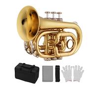 Trumpets Mini Pocket Trumpet Bb Flat Brass Material Wind Instrument With Mouthpiece Gloves Cleaning Cloth Carrying Case Trumpet Instrument (Color : Gold)