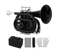 Trumpets Mini Pocket Trumpet Bb Flat Brass Material Wind Instrument With Mouthpiece Gloves Cleaning Cloth Carrying Case Trumpet Instrument (Color : Black)