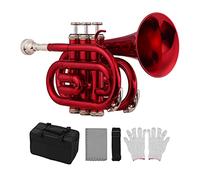 Trumpets Mini Pocket Trumpet Bb Flat Brass Material Wind Instrument With Mouthpiece Gloves Cleaning Cloth Carrying Case Trumpet Instrument (Color : Crimson)