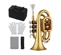 Trumpets Mini Pocket Trumpet Bb Flat Brass Material Wind Instrument With Mouthpiece Gloves Cleaning Cloth Carrying Case Trumpet Instrument