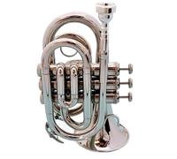 Trumpets Mini Pocket Trumpet Bb Flat Brass Wind Instrument With Gloves Carrying Case(Silver)