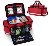 Trunab Emergency Responder Trauma Bag Empty, Professional Large First Aid Bag Medical Bag with Inner Dividers and Non-Scratch Bottom, Ideal for EMT, EMS, Paramedics, Red, Bag Only, Patented Design