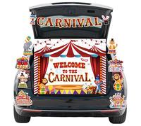 Trunk or Treat Car Decorations Kit, Carnival Banner Backdrop with Circus Themed Hanging Signs, Colorful Party Props for Halloween Outdoor Car Decor
