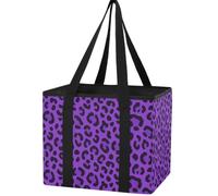 Trunk Organizer for Women Men, Waterproof Collapsible Car Organizers and Storage with Reinforced Handles & Removable PE Board for SUV Sedan Truck, Multi-Purpose Storage Tote Bag Purple Leopard Cheetah