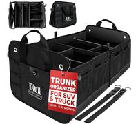 TRUNKCRATEPRO Extra Large Multi Compartments Collapsible Portable Trunk Organizer with Metal Hooks, Recommended for Really Large Loads Black Extra Large