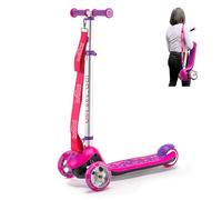 Trunki Folding 3 Wheel Kids Scooter for Girls with Tow and Carry Strap and Storage bag | Adjustable Handle Bar Height | Large Pink Scooter for Kids Ages 3-9 | (63x28x77-91cm)