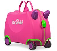 Trunki Ride-On Kids Suitcase with 360° Front Wheels - 17.6 L Hand Luggage Bag, Cabin Luggage with Wheels, Carry-on Approved Lightweight Kids Luggage with Tow Strap - Trixie, Pink