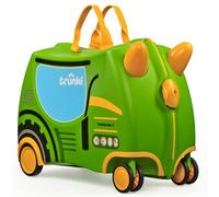 Trunki Ride-On Kids Suitcase with 360° Front Wheels - 17.6 L Hand Luggage Bag, Cabin Luggage with Wheels, Carry-on Approved Lightweight Kids Luggage with Tow Strap - Tilly the Tractor, Green