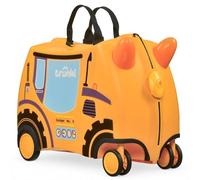 Trunki Ride-On Kids Suitcase with 360° Front Wheels - 17.6 L Hand Luggage Bag, Cabin Luggage with Wheels, Carry-on Approved Lightweight Kids Luggage with Tow Strap - Doug the Digger, Yellow