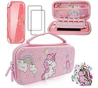 Trunple Pink Unicorn Carrying Case Compatible with Nintendo Switch Lite Crystal Glitter Soft Protective Cover+Screen Protector+Stickers, Hard Storage Accessories Kit for Girls Birthday Gift