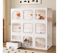 TRUNXUCL Cat Cages Indoor Large Cat Kennel with Cat Litter Box, Pet Playpen Diy Kennels Pet Playpen Crate Large Exercise Place, Collapsible Cat House for 1-3 Cat (Color : Bianco, Size : 105x35x105cm
