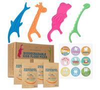 Truoecity 200 Kids Toothpicks for Boys and Girls, Kids Floss Picks, Tooth Floss Sticks for Children, Cute Animal Shape Kid Dental Flossers, Cleaning Flossing Sticks, 4 Pack (50 Teeth Flossers Each)