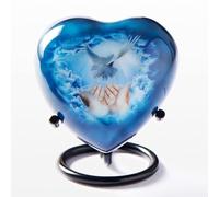 Trupoint Memorials Aluminium Blue Dove Pattern Decorative Urns - Cremation Urns for Human Ashes, Adult Female & Male, Funeral Urns - Dove, 1 Small Keepsake Heart with a Stand