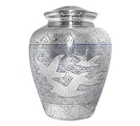 Trupoint Memorials Cremation Urns for Human Ashes - Decorative Urns for Female and Male Human Ashes, Funeral Urns for Women and Men - Silver Birds, Extra Large