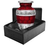 Trupoint Memorials Keepsake Urns for Human Ashes - Small, Red & Silver, Floral Pattern, Brass Material, Adult Female & Male, Miniature Urns with Velvet Bag