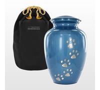 Trupoint Memorials Large Pet Urn for Dogs and Cats Ashes, Paws Print Blue Cremation Urns for Pets up to 122 lbs